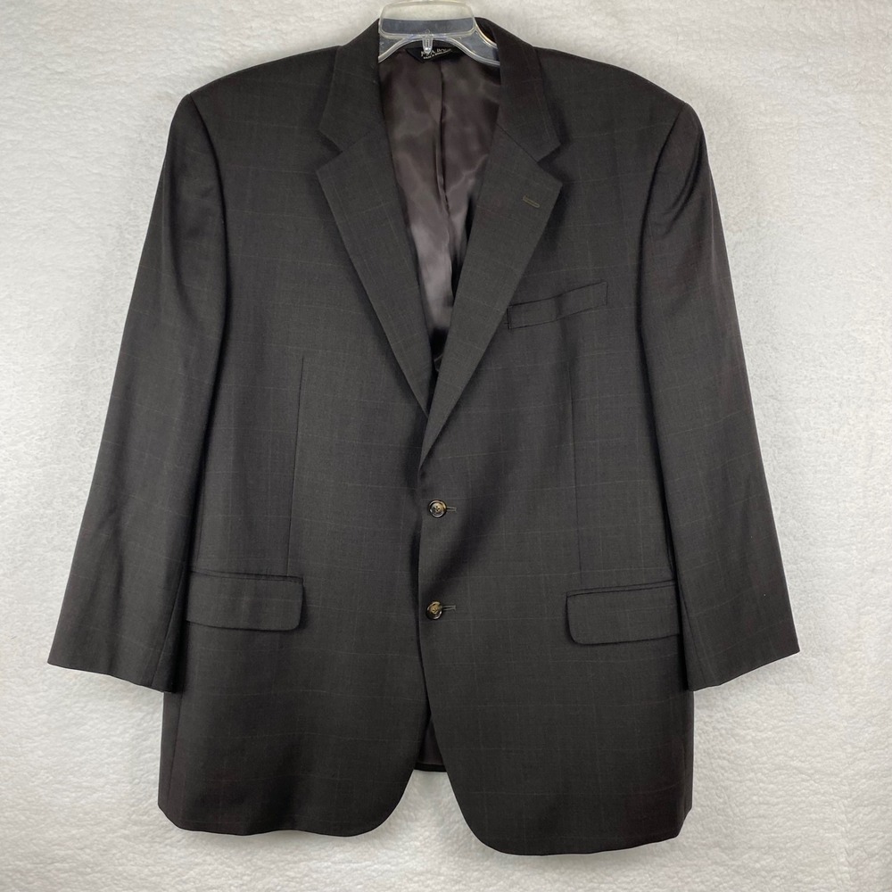 Jos A Bank Mens 48R Dark Brown Windowpane 100% Wool Two Button Blazer Sport Coat